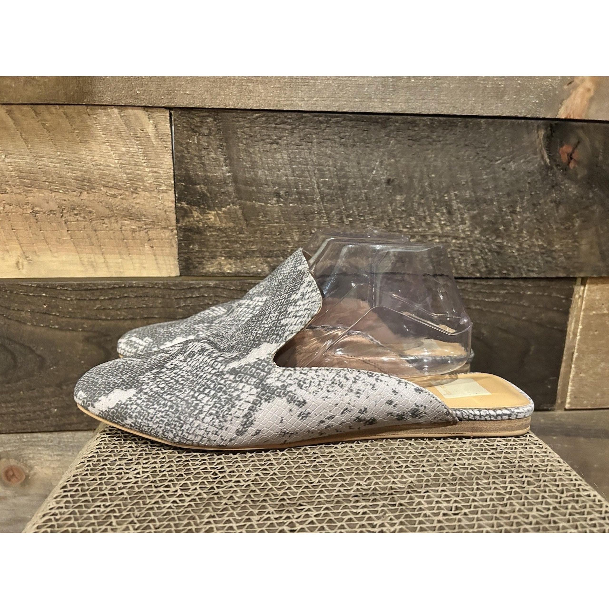 Dolce Vita Bree Snake Print Tan Cream Slip-On Slides Mules Size 10 Gray Flats