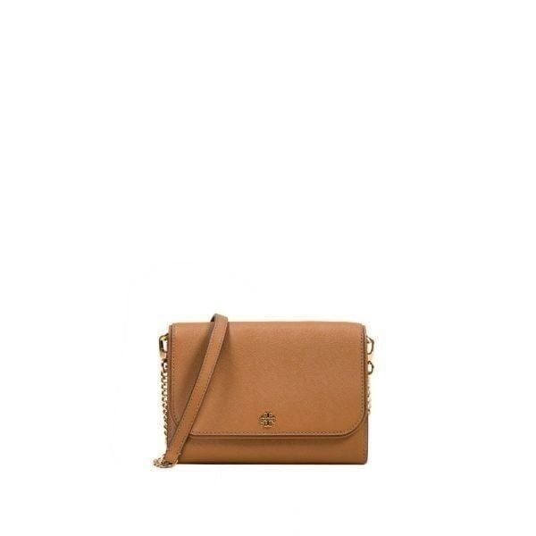 348 Tory Burch Emerson Chain Wallet Leather Cross Body Bag (Moose)