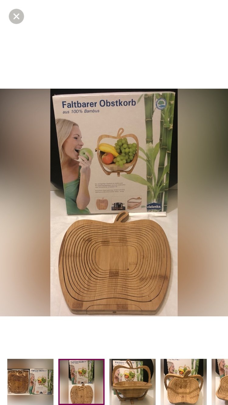 Collapsible 100% Bamboo Basket or Apple shaped Trivet New in Box from Germany