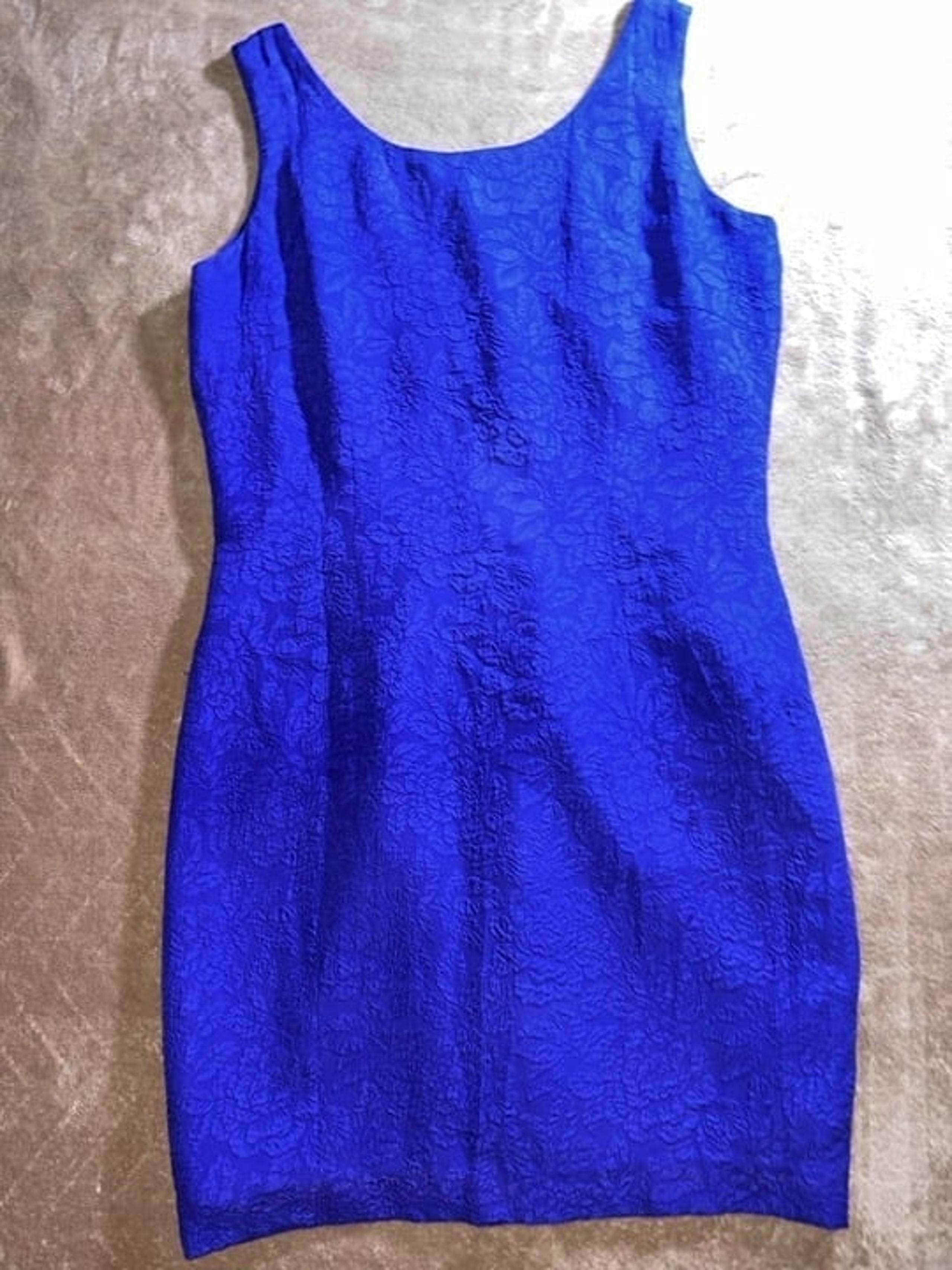 Chelsea Young Women 12 Purple Blue Silk Sleeveless Form Fit Knee Dress (U)
