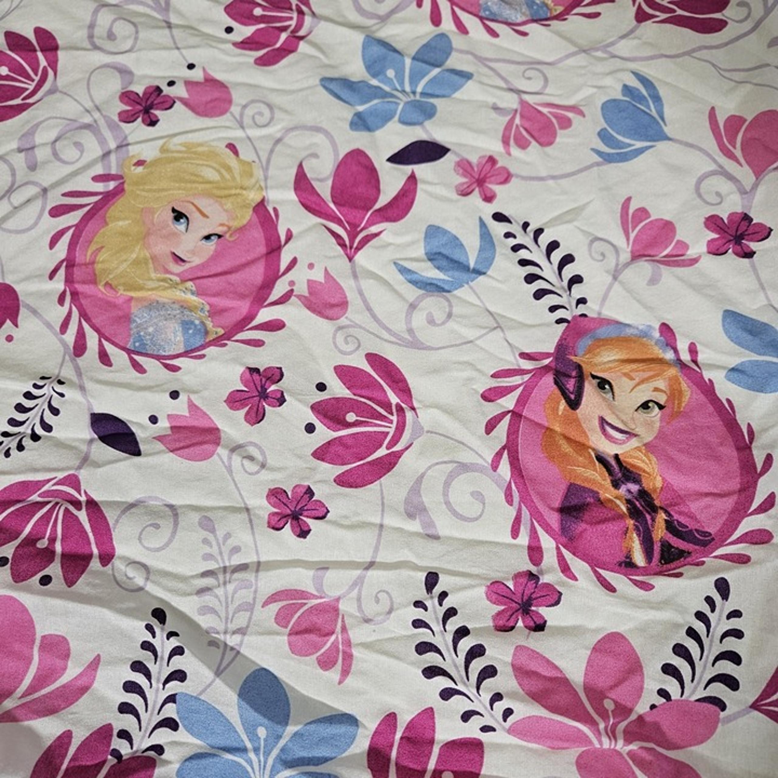 Disney Frozen Fitted Sheet Youth Twin Anna Elsa Pink Purple Floral Kids Bedding