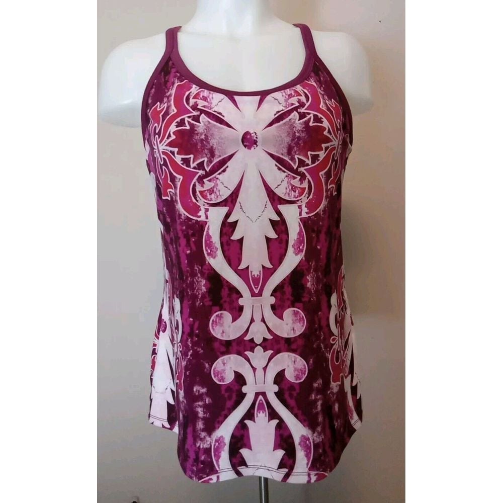 Athleta Women Pink Fushia Print Racerback Athletic Top Size L