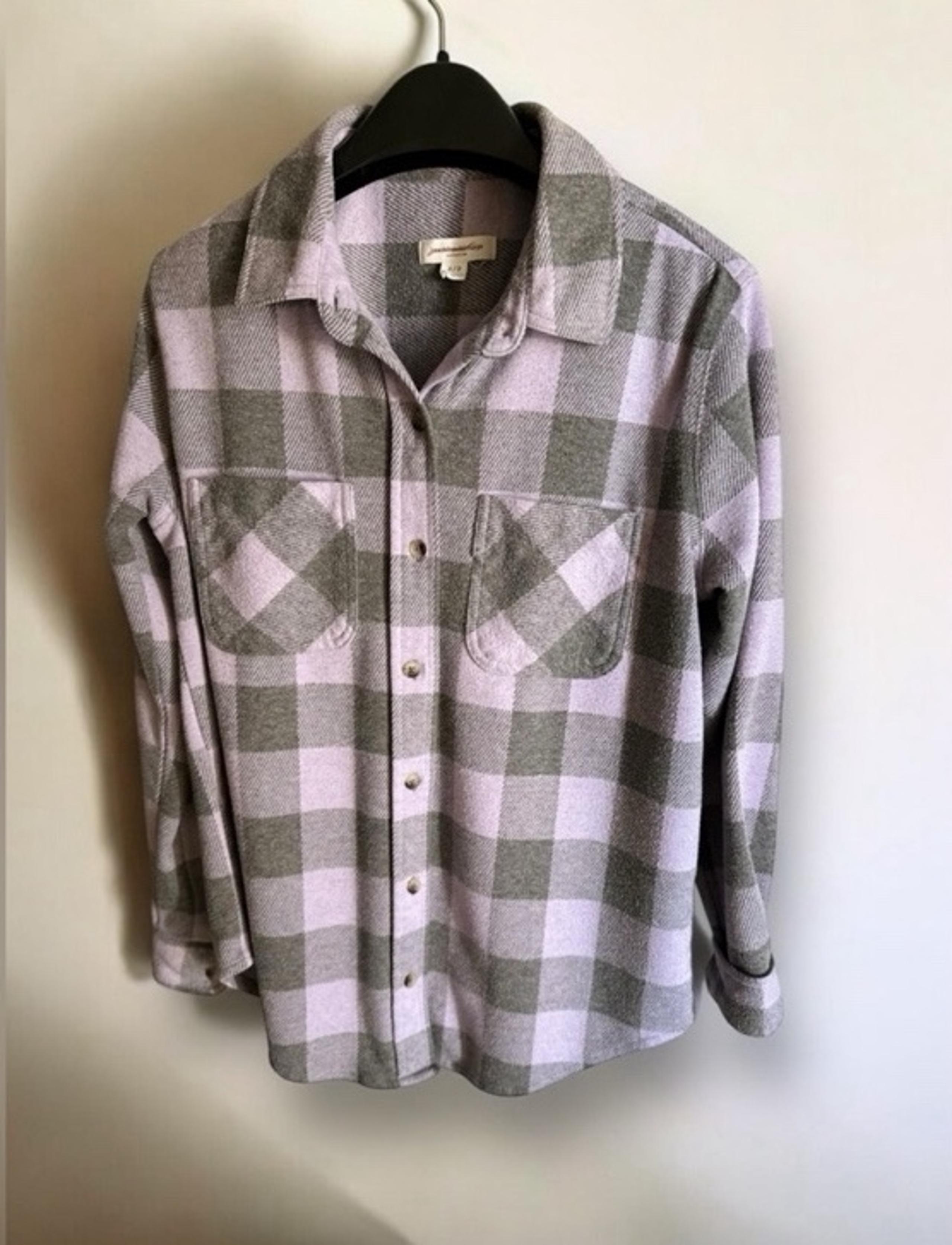 (S) Beach Lunch Lounge | Lavender & Gray Plaid Button Down Collard Shirt Jacket