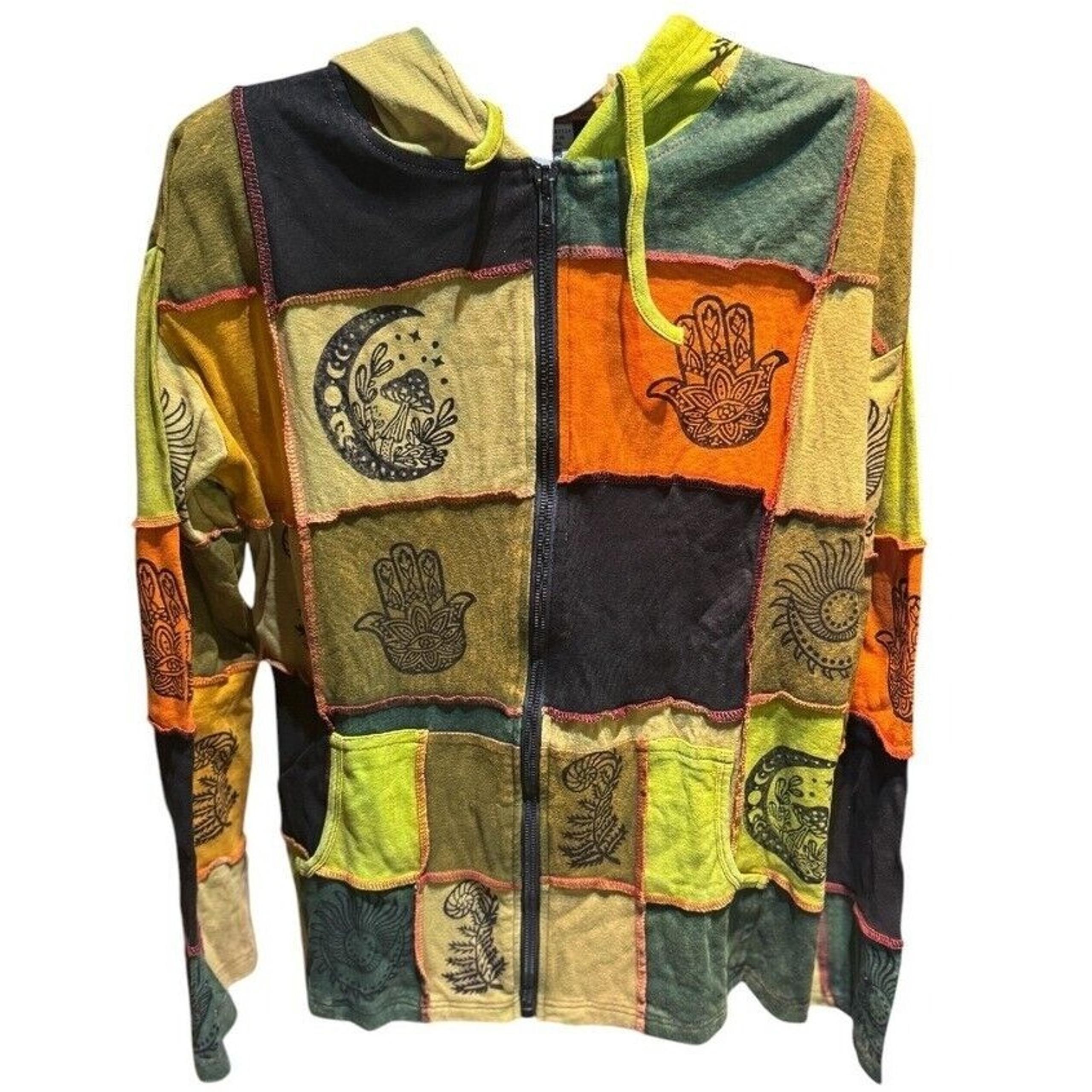 2XL Patchwork Boho Hoodie 100% Cotton, Made in Nepal, NWT