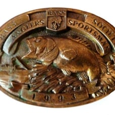 BASS Anglers Sportsman Society Fishing Boat Brass Belt Buckle 1993 USA Vintage