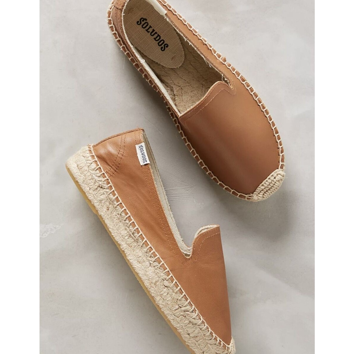 Soludos Leather Platform Slipper Espadrilles Women’s 9 Camel Brown Classic Chic