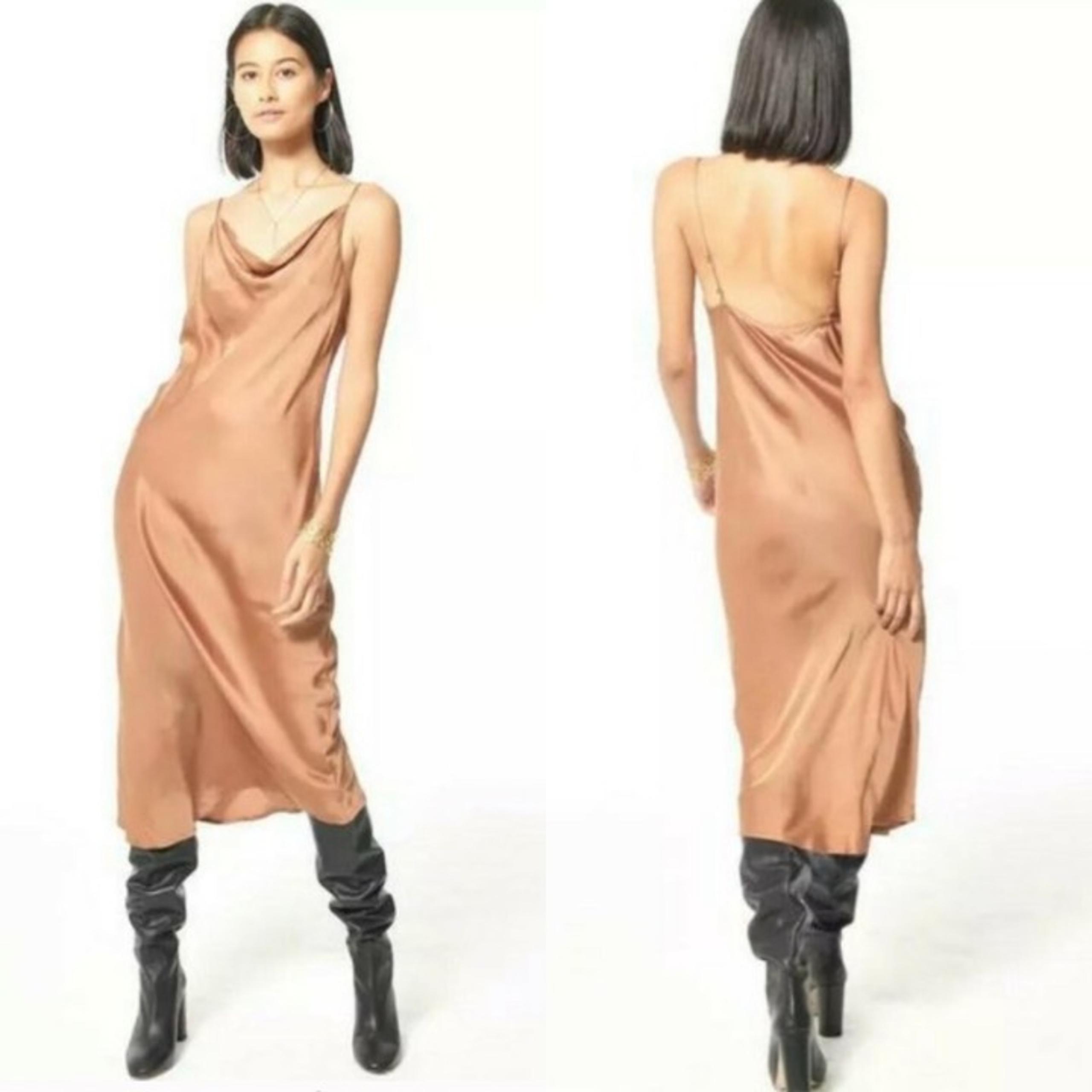 Young Fabulous & Broke Women's NWT Tan Toffee Satin Evie Midi Slip Dress Small