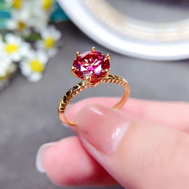 Exquisite 14K 925 Sterling Silver 2CT Blood Orange Moissanite Gemstone Ring 9-12