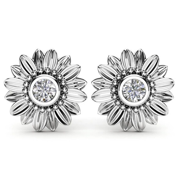 Silver plated sunflower stud earrings