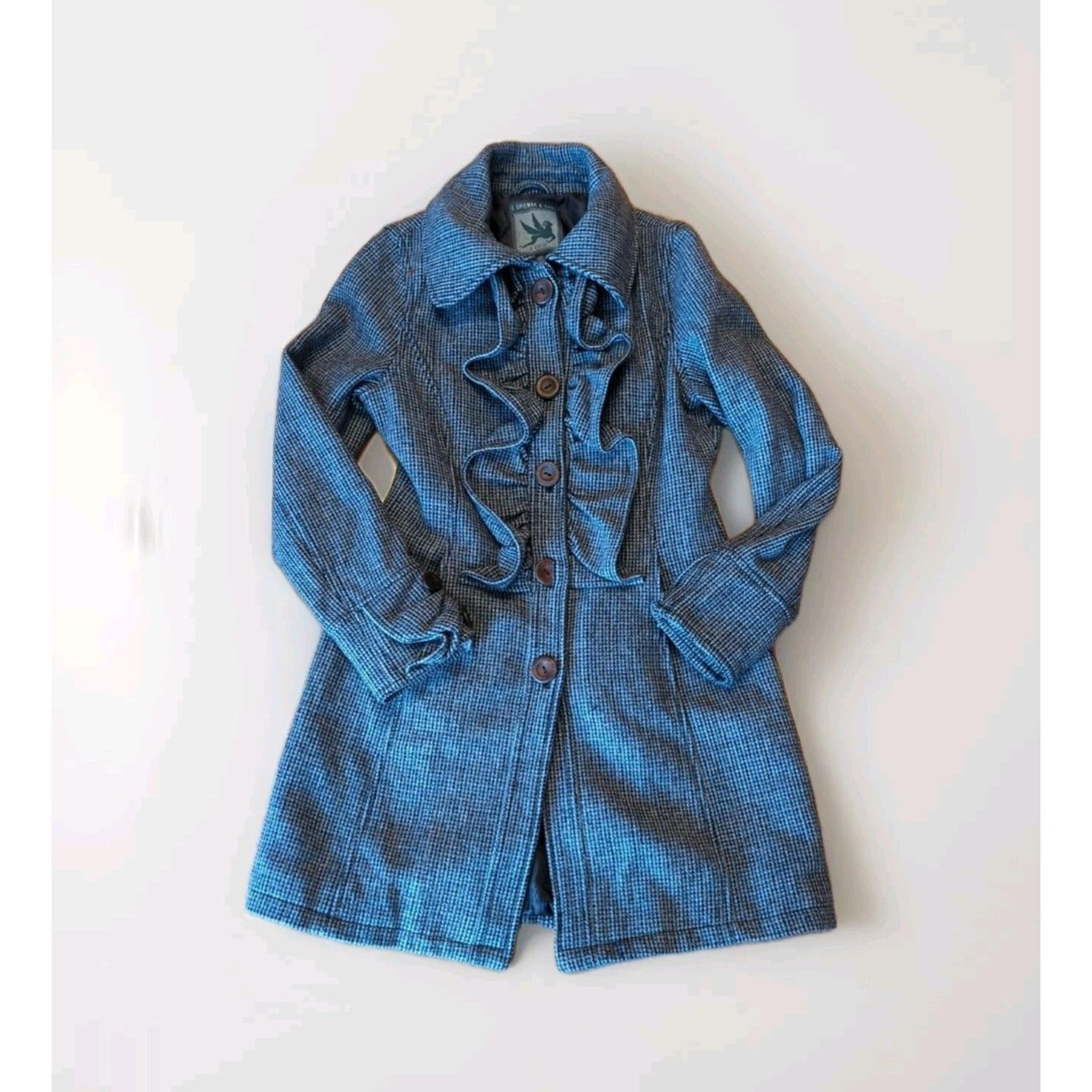 I. Spiewak & Sons Pea Coat Womens XS Wool Blend Ruffle Preppy Academia