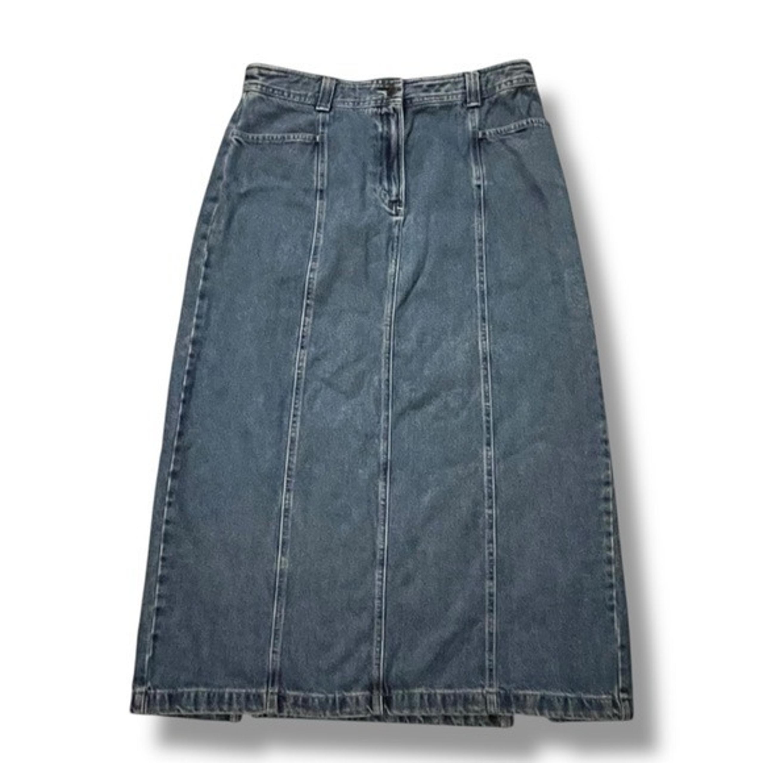 Vintage 90s Eddie Bauer Maxi Jean Skirt Denim Pockets Western Modest Size 14