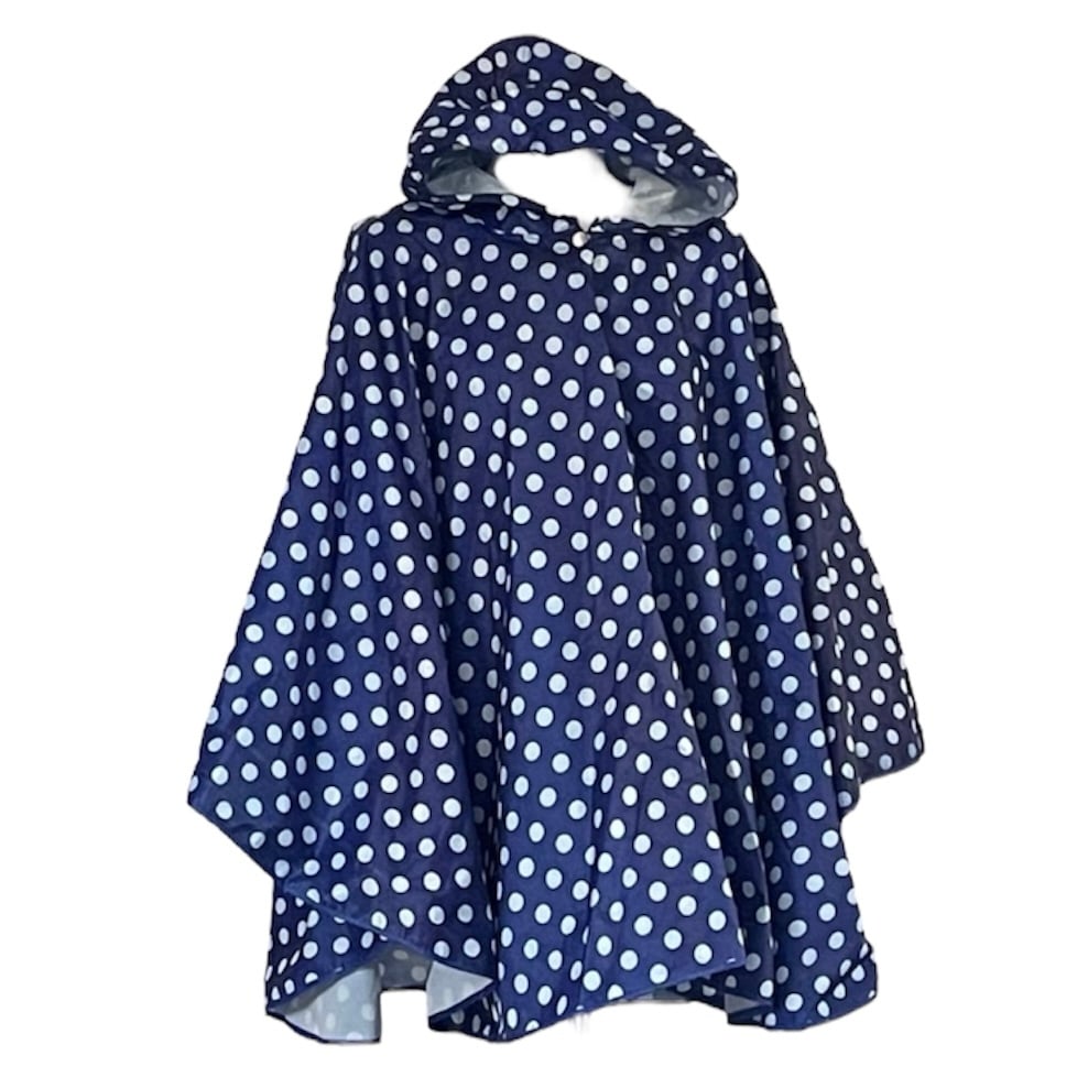 Blue polka dot rain poncho