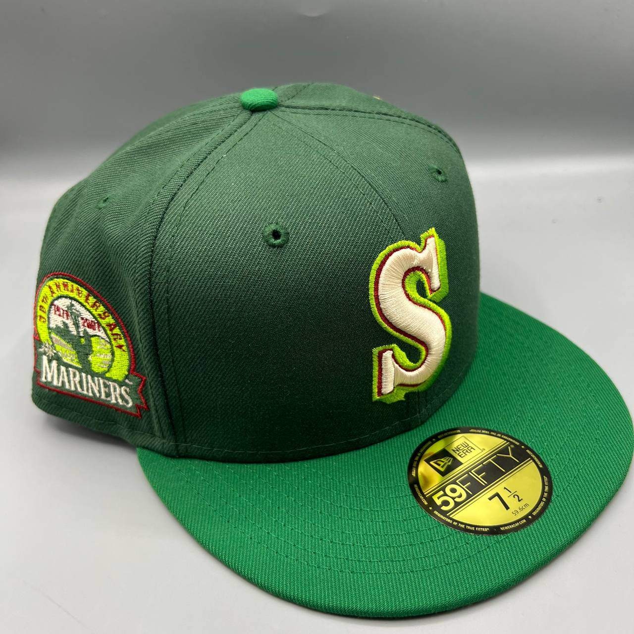 Seattle Mariners Hat Men 7 1/2 Green Gray 59Fifty New Era Fitted Cap