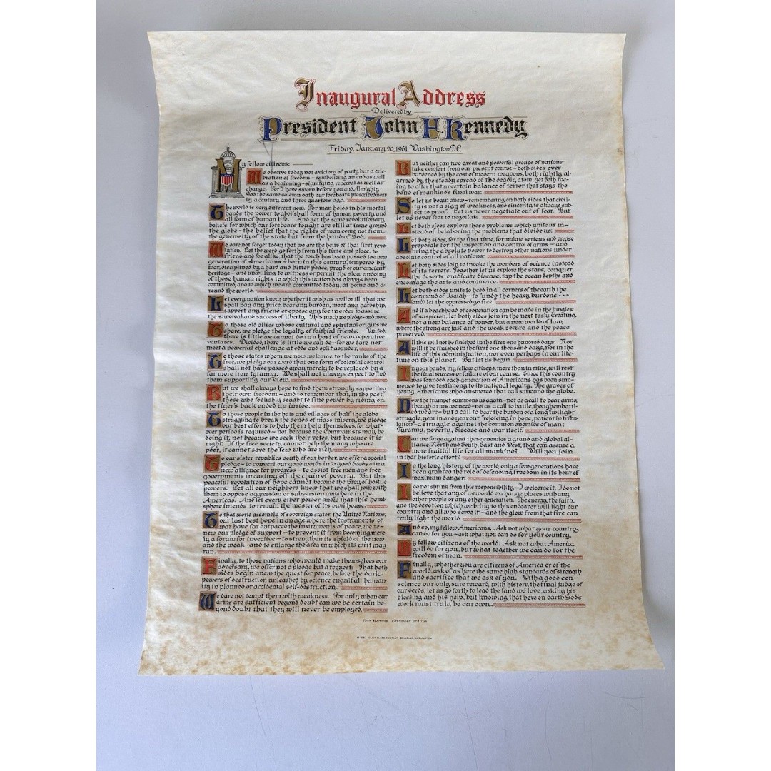 Rare Vintage JFK Inaugural Address 1963 Clint W. Lee Company Bellvue Washington
