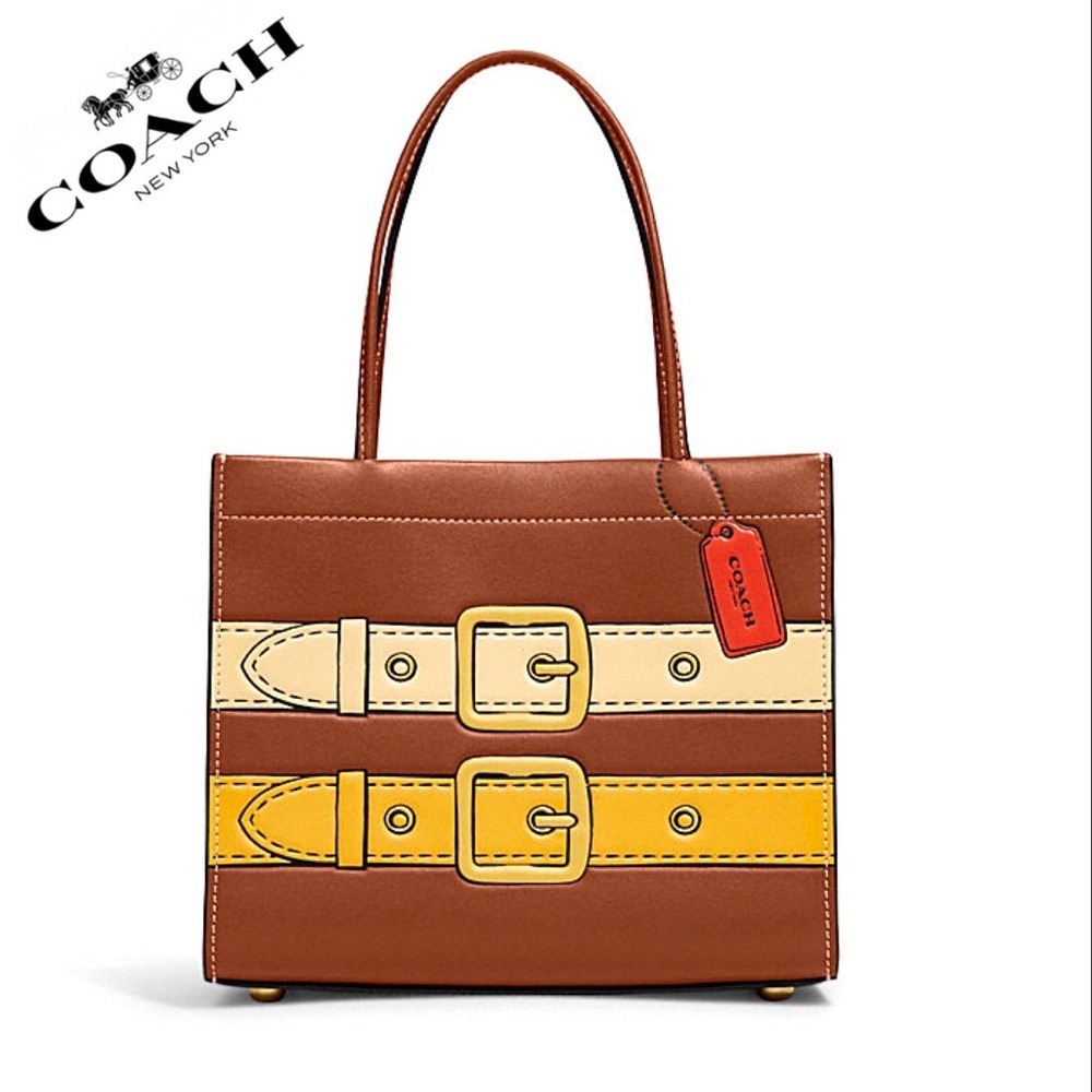 NWT COACH CASHIN CARRY 22 WITH TROMPE L'OEIL PRINT BRASS/SADDLE MULTI CROSSBODY