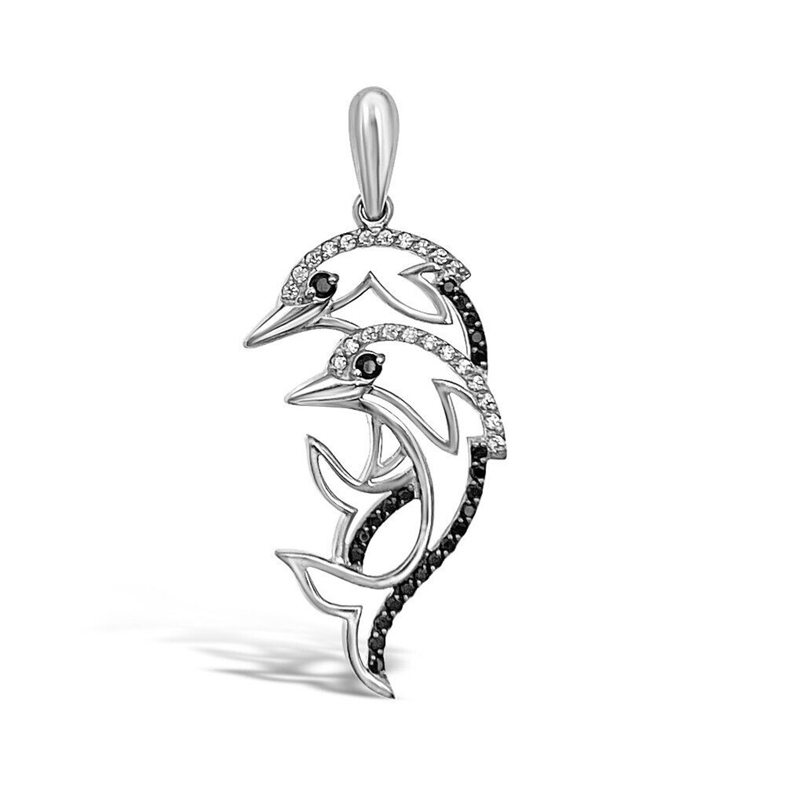 14k White Gold Two Dolphin Pendant Charm 1.5 inch