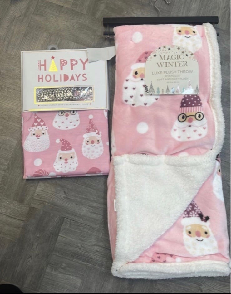 Pink Santa throw & Shower curtain