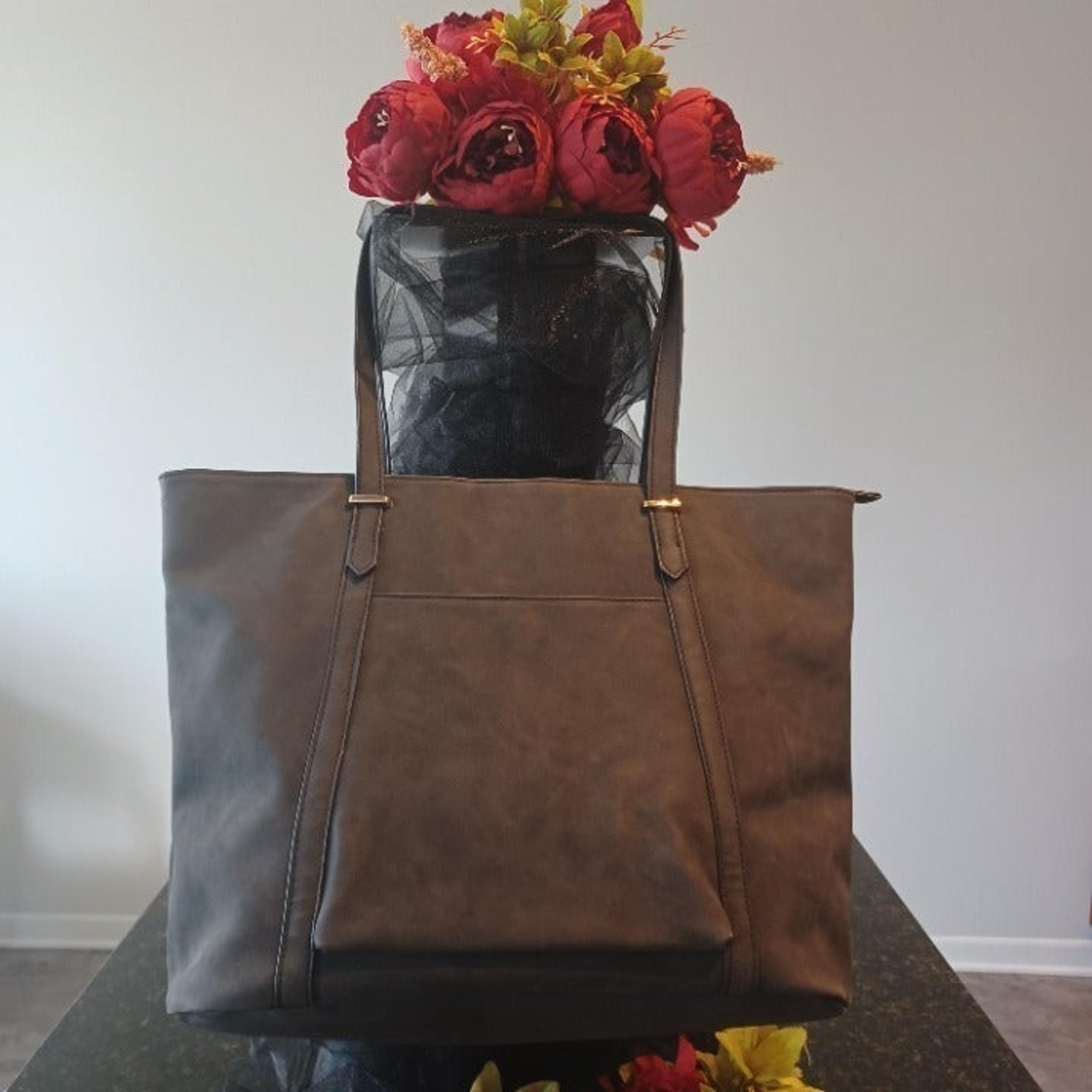 VIOLET RAY Grey Gold Accents Vintage Retro Chic Oversized Tote