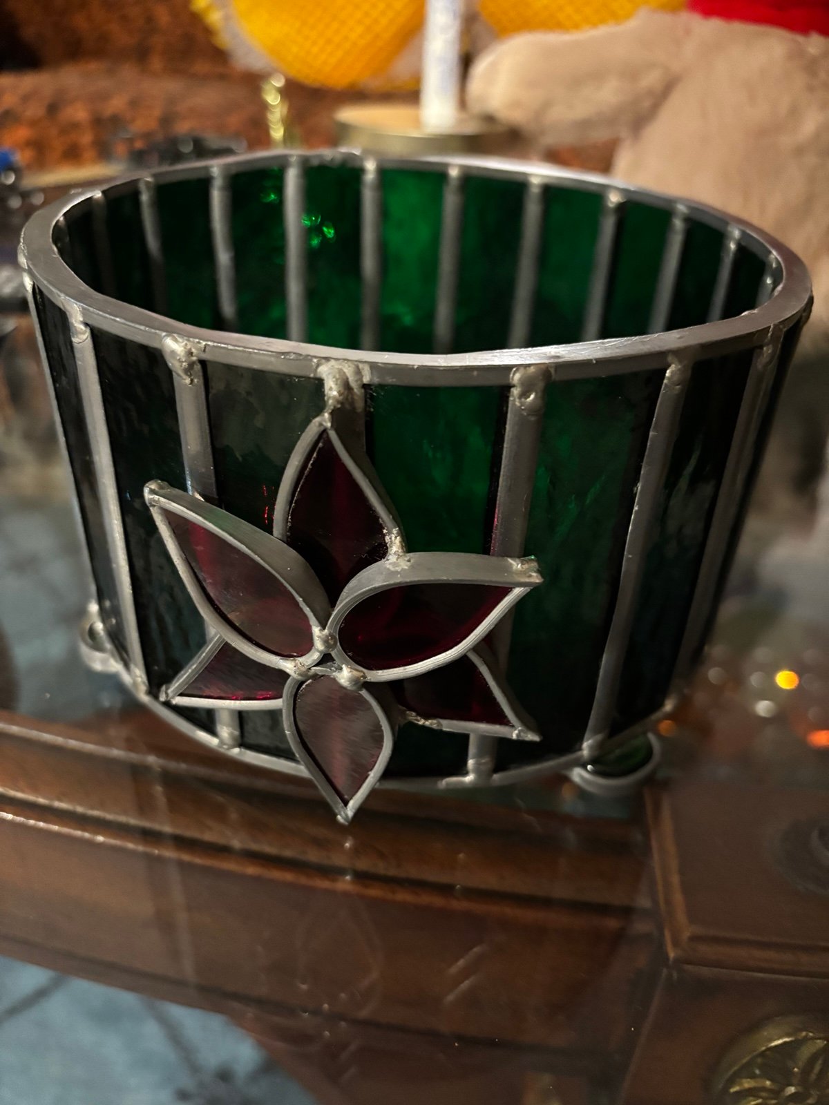 Stained glass abstract candle holder