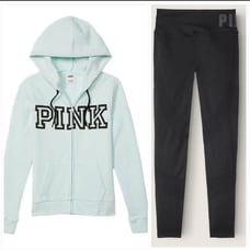 Victoria Secret PINK full zip logo sweatshirt & high waisted workout leggings