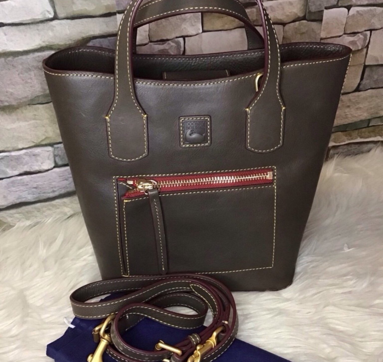 Dooney Florentine leather Brinley tote satchel bucket purse