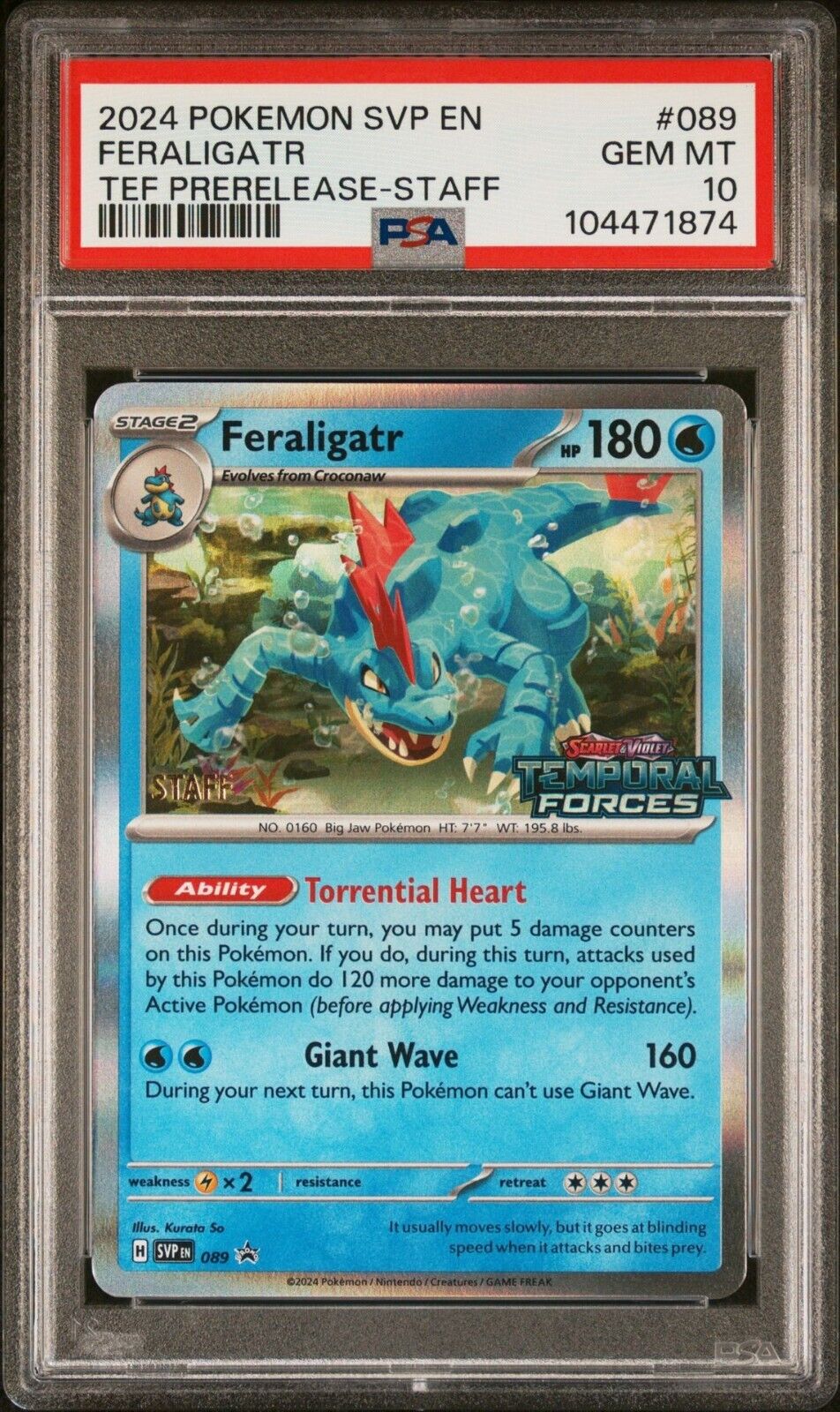 Pokemon Feraligatr SVP 089 STAFF Promo Prerelease Temporal Forces PSA 10