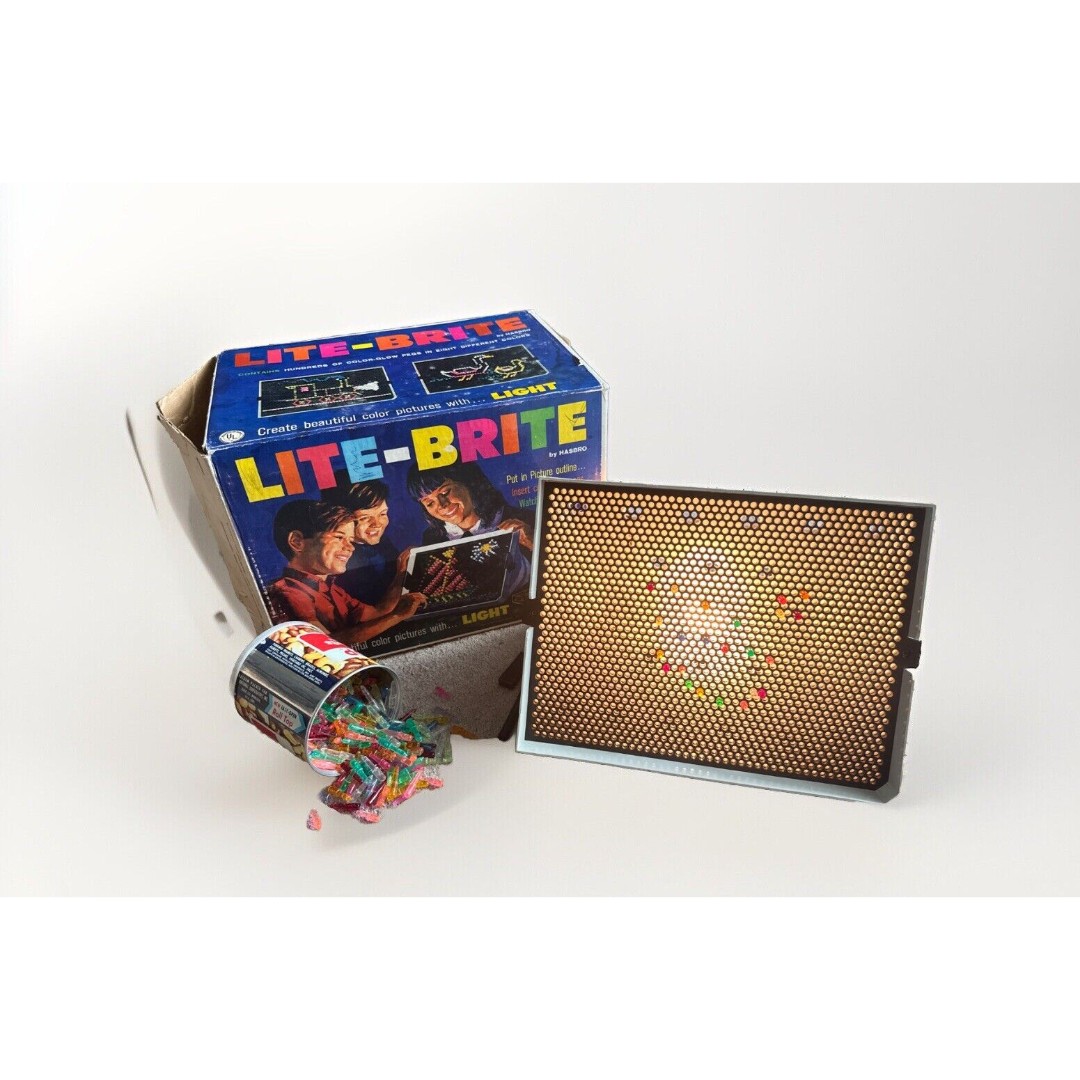 Vintage 1967 Hasbro Lite Brite With Original Pegs + Sheets Working Original Box
