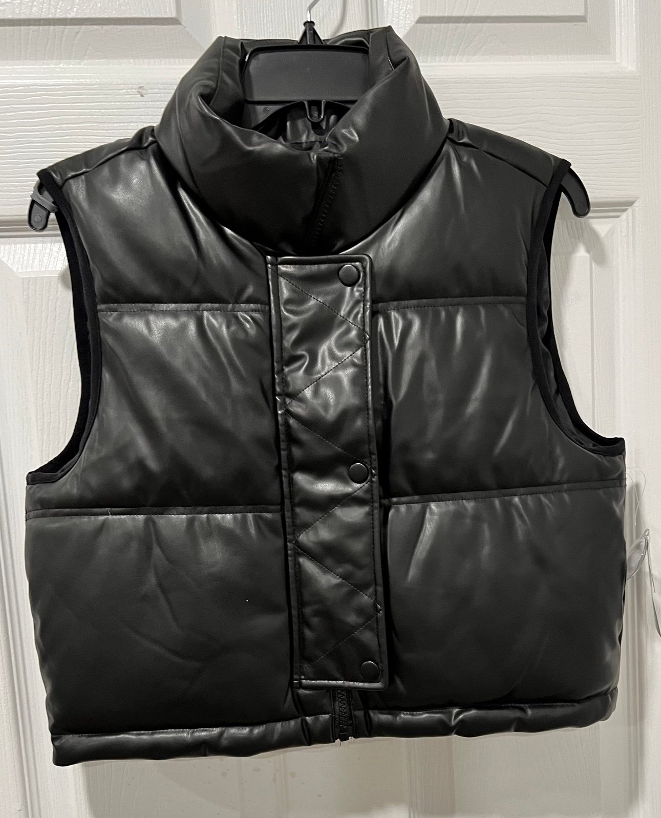 NWT Ci Sono Outerwear By Cavalini Women Med Blk Vegan Leather Crop Vest Pockets