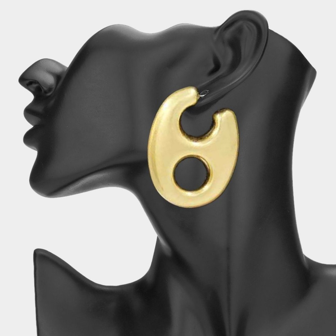 Gold Mariner Link Brushed Metal Chunky Earrings Casual Jewelry