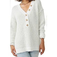 Free People Wool Whistle Henley Sweater Women's S White Cloud Combo Long Sleeve