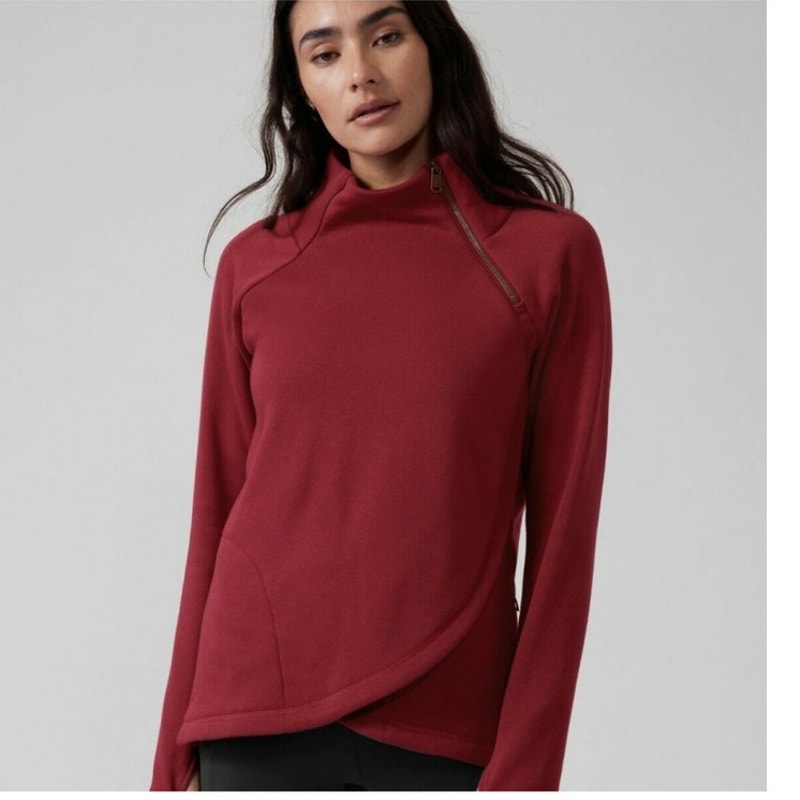 Athleta Cozy Karma Asym Pullover In Brick Red Size XS