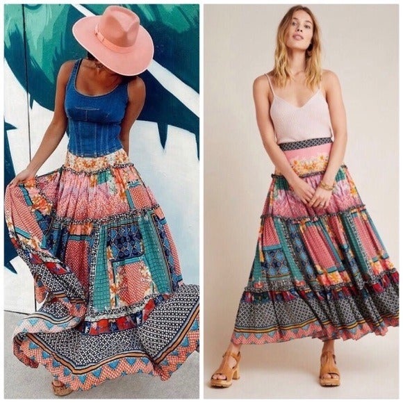 ANTHROPOLOGIE CELINA TIERED MAXI SKIRT