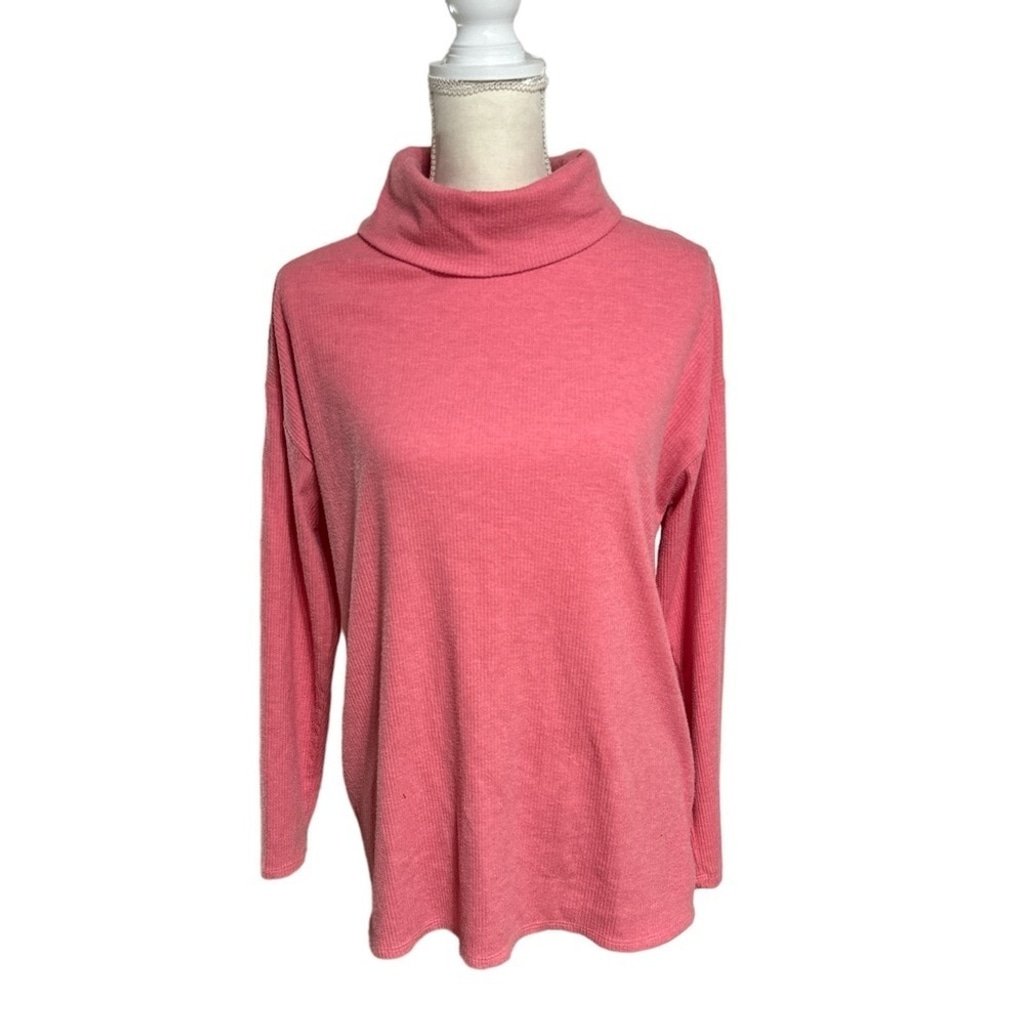 Anthropologie Eri + Ali Pink Ribbed Turtleneck Tulip Sweater