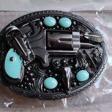 New fake revolver bull steer belt buckle approximately 3.75 wide