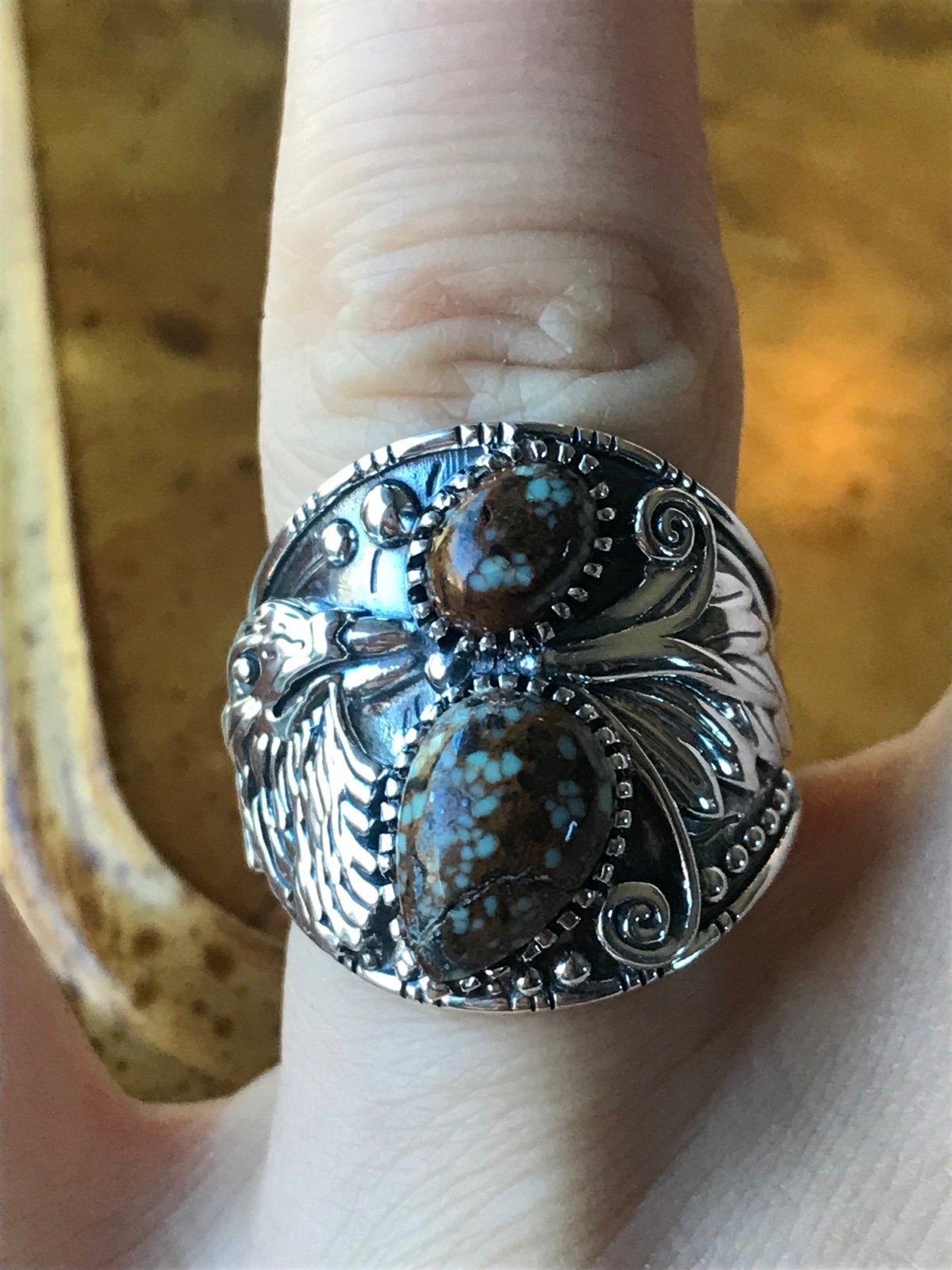 Size 6 Genuine Turquoise Sterling Silver Eagle Ring Discounted