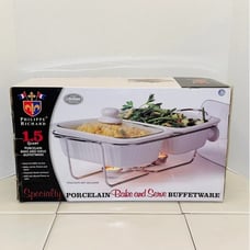 New Philippe Richard 1.5 Quart Double Porcelain Bake and Serve Buffet-Ware