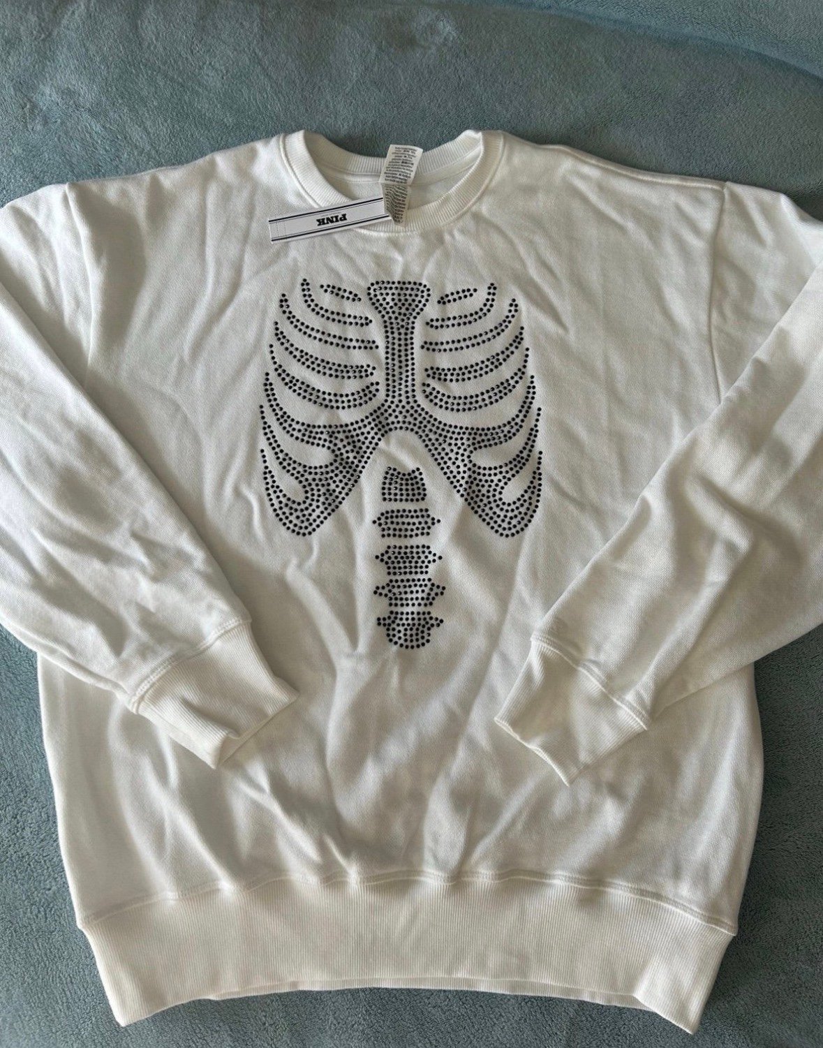 VS PINK Bling Skeleton Halloween Crew Sweatshirt