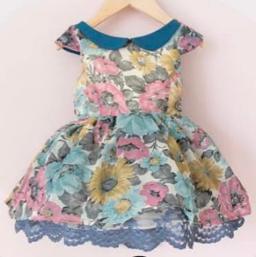 Pleiades 5Y Vintage turquoise floral vivian dress