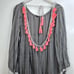 Z&L Europe Tan Tie Dye Cover Up Open Back Coral Orange Tassel Trim Tunic Dress L