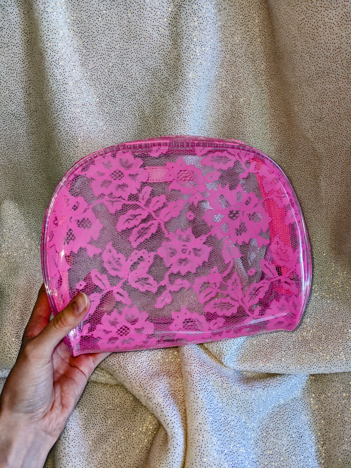 VS pink floral lace jelly makeup bag cosmetic case NWT