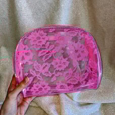 VS pink floral lace jelly makeup bag cosmetic case NWT