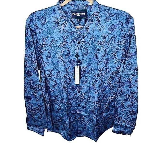 Paisley & Gray Slim Fit Floral Button Down Dress Shirt NWT Size Large Blue