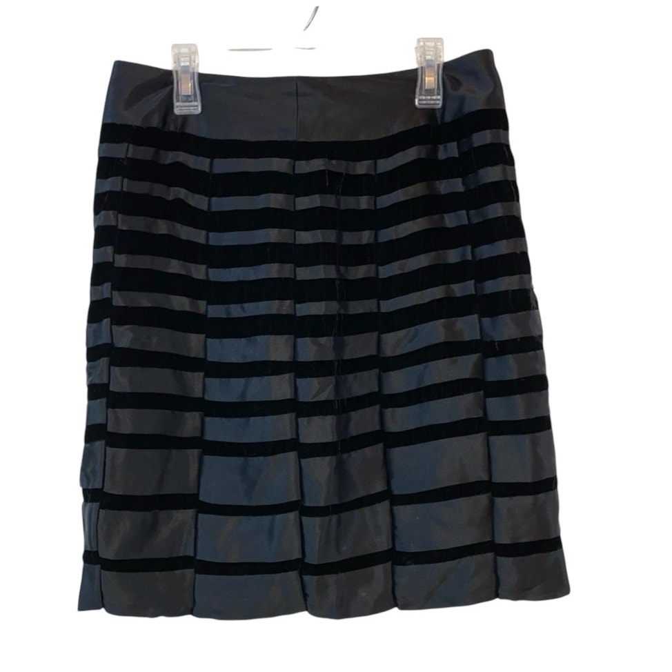 Carmen Marc Valvo Satin & Velvet Striped Skirt