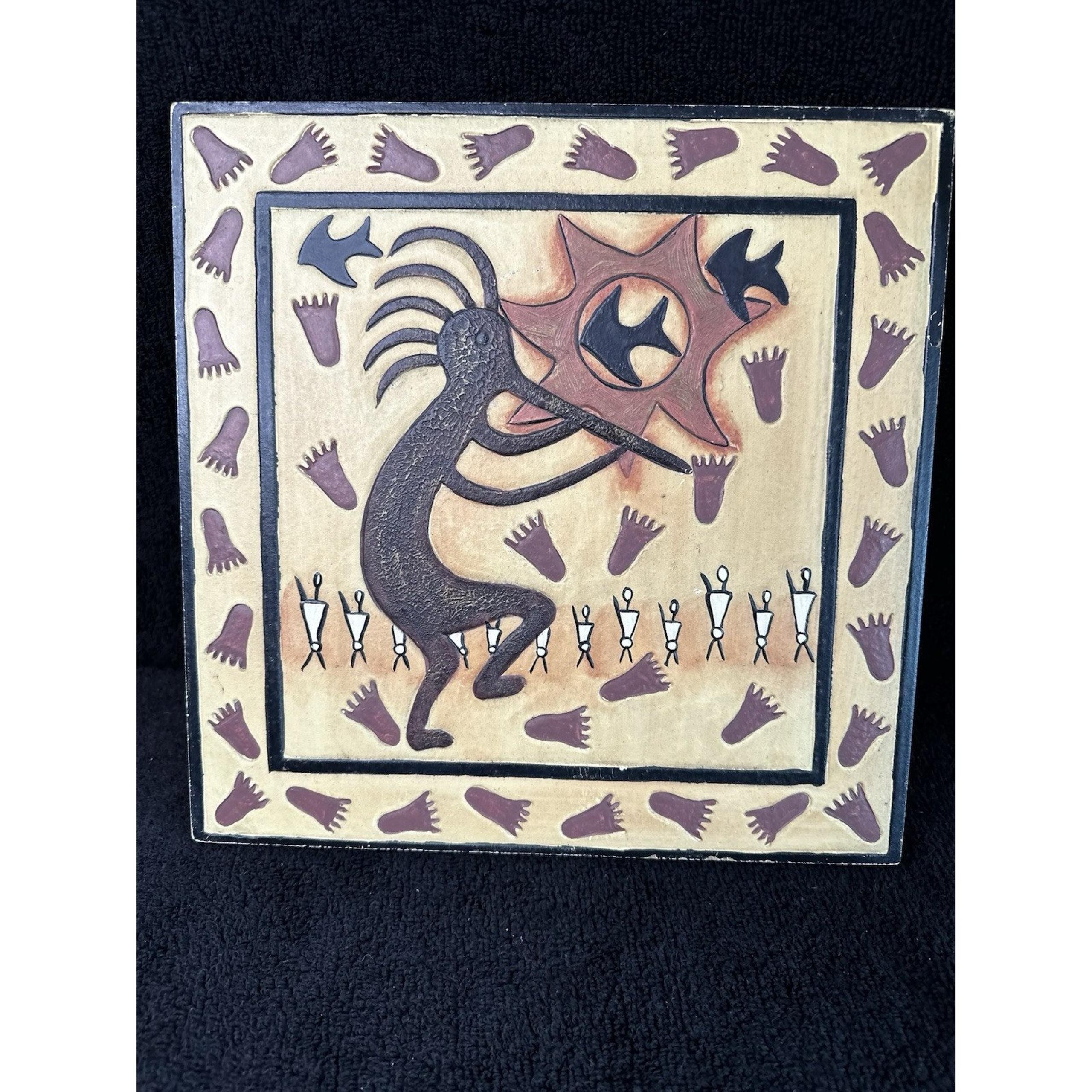 Kokopelli Southwestern Style Textured Wall Art Tribal Dance Motif Abstract Print