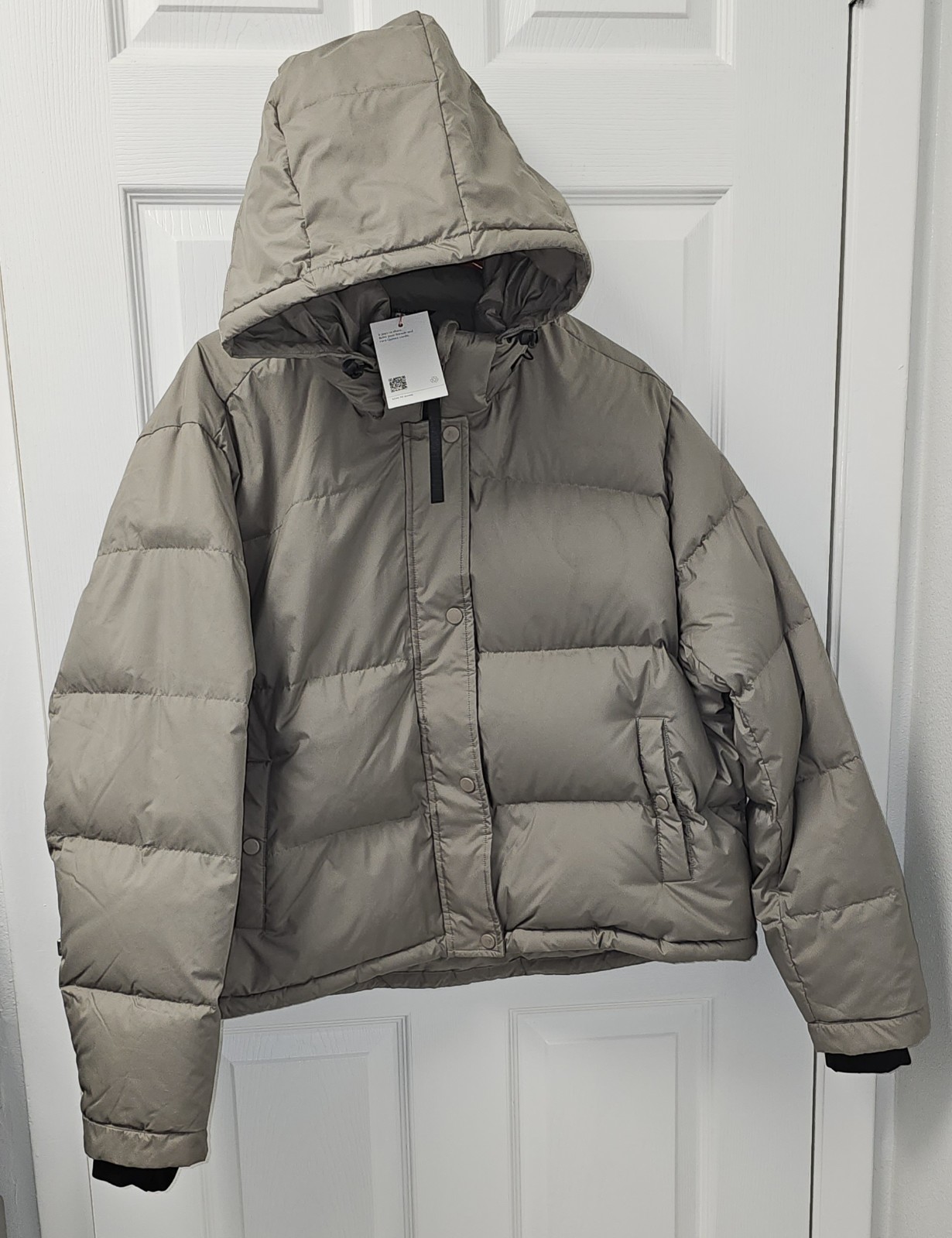 NWT Quince Responsible Down Cropped Puffer Stone Taupe Jacket Women's XL 140