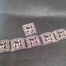 Vintage Sterling silver filigree llama panel bracelet and brooch
