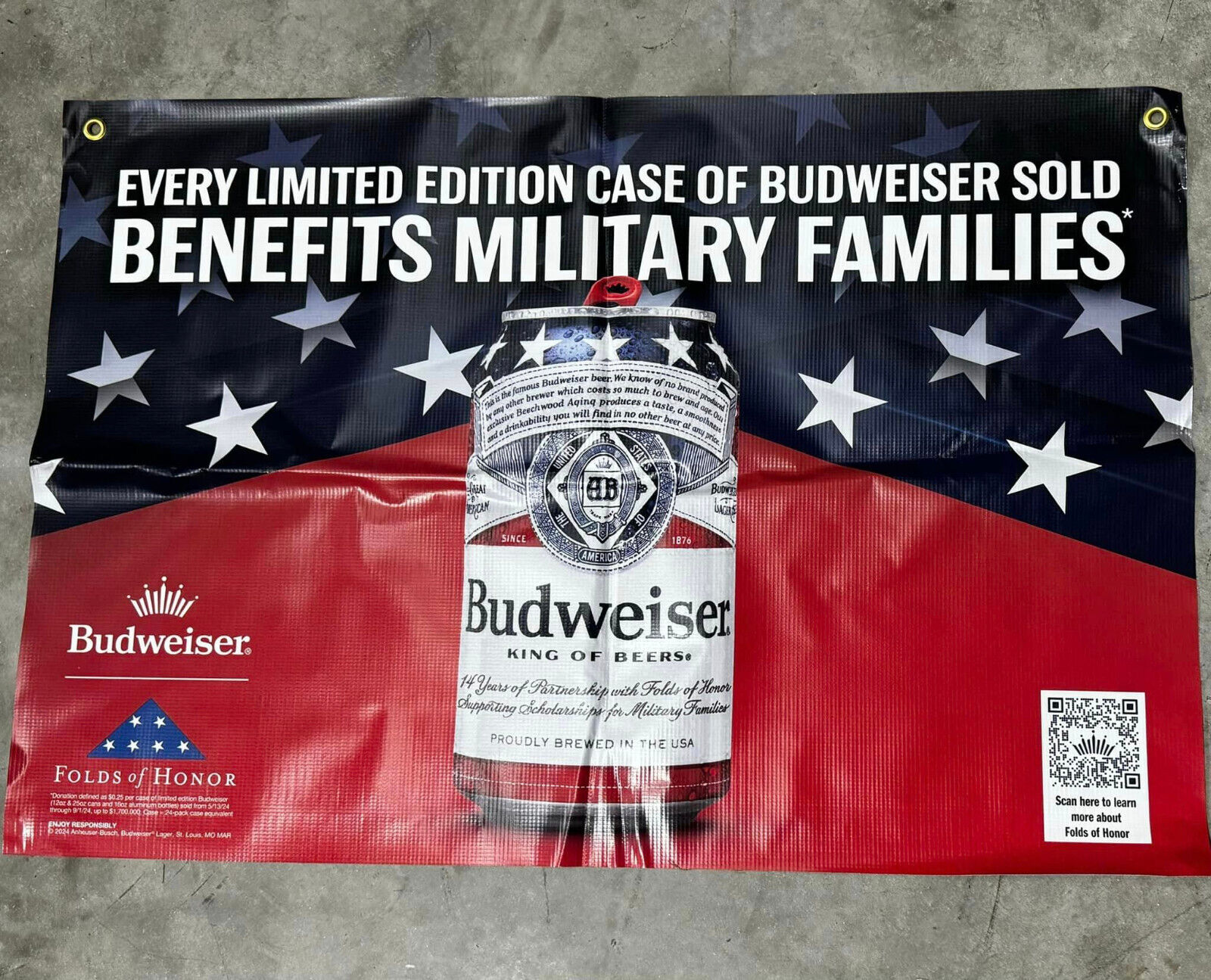 Brand New Budweiser 'Folds of Honor' 2x3 ft Banner – Honoring Military