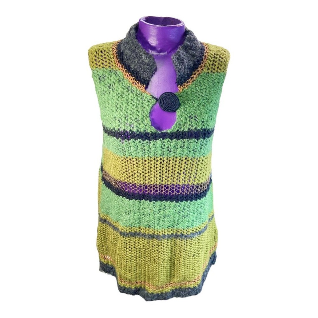 Little Journeys Chicago green knit alpaca made in Peru tank high neck sweater M