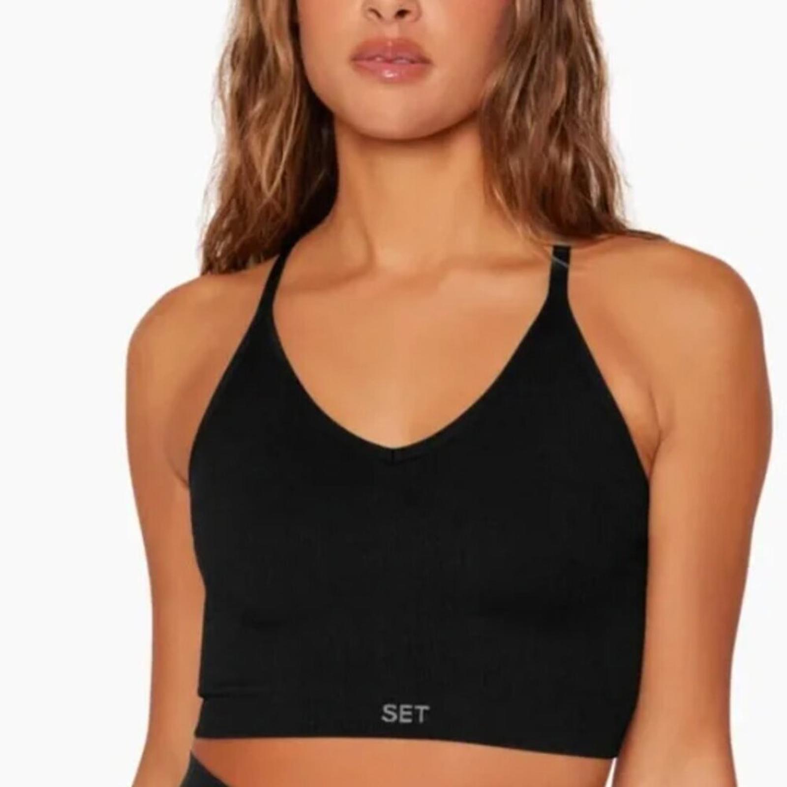 SET Active Sculptflex Power Ribbed V Bra in Onyx Black Size XS