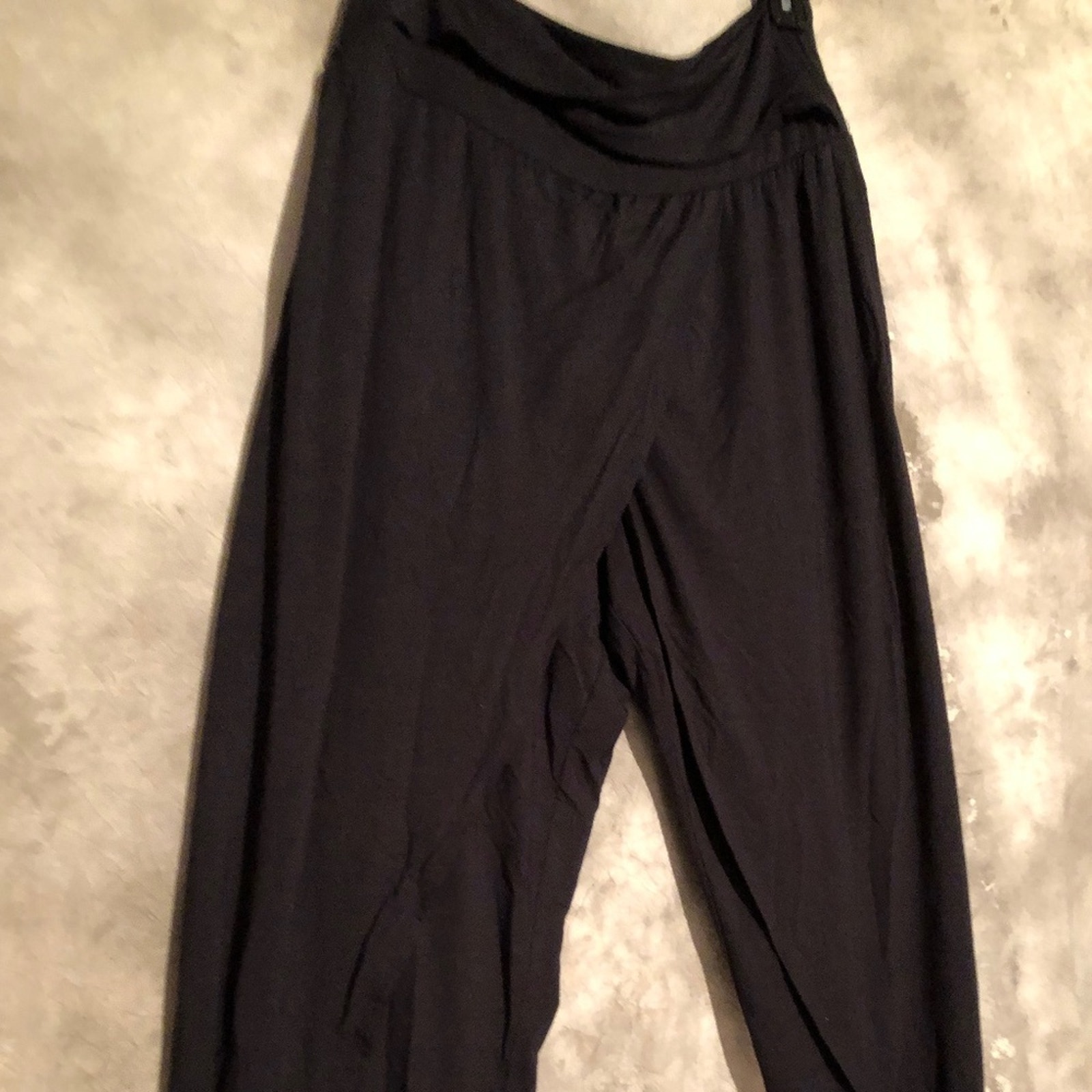 ATHLETA RELEASE PANTS BLACK JERSEY KNIT TULIP HEM TWIST WAIST YOGA PANTS LARGE